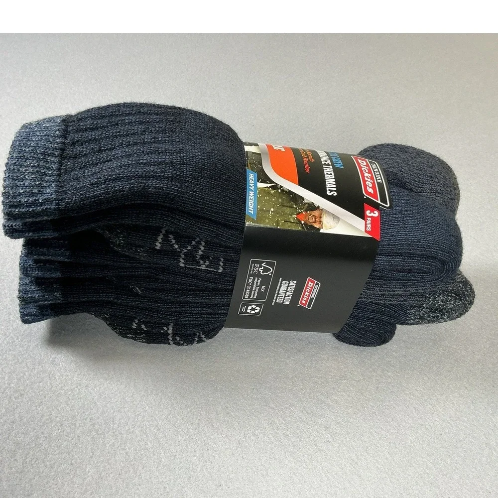 Dickies 3 Pack Navy Steel Toe Crew Performance Thermal Socks Heavy Weight‎ 6-12